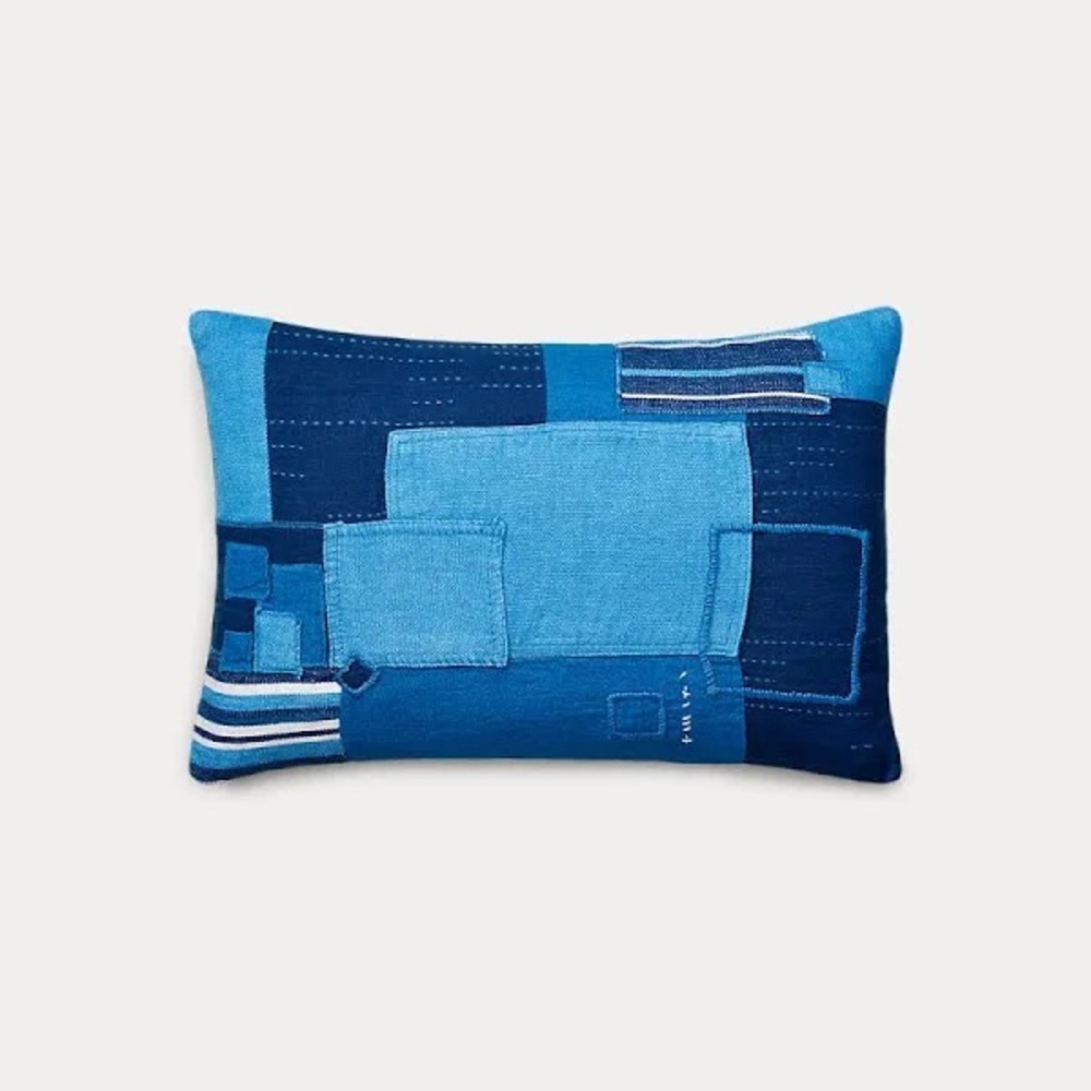 NWT Ralph Lauren Stover Throw Pillow COVER ONLY Summer Blue 16x24 Patchwork